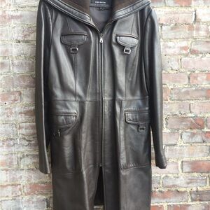 Vintage Jones New York Chocolate Brown 3/4 Length Leather Jacket